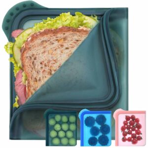 maison huis silicone sandwich storage bag, extra thick reusable silicone sandwich washable bag, bpa free kitchen storage bag for food, leakproof(1pc,green)