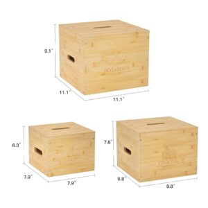 G.a HOMEFAVOR Large Potato and Onion Storage Bamboo Bin, 3 Piece Garlic Potato Onion Container, Vegetable Keeper, Bamboo Produce Box Sets for Family (Self-assembly)