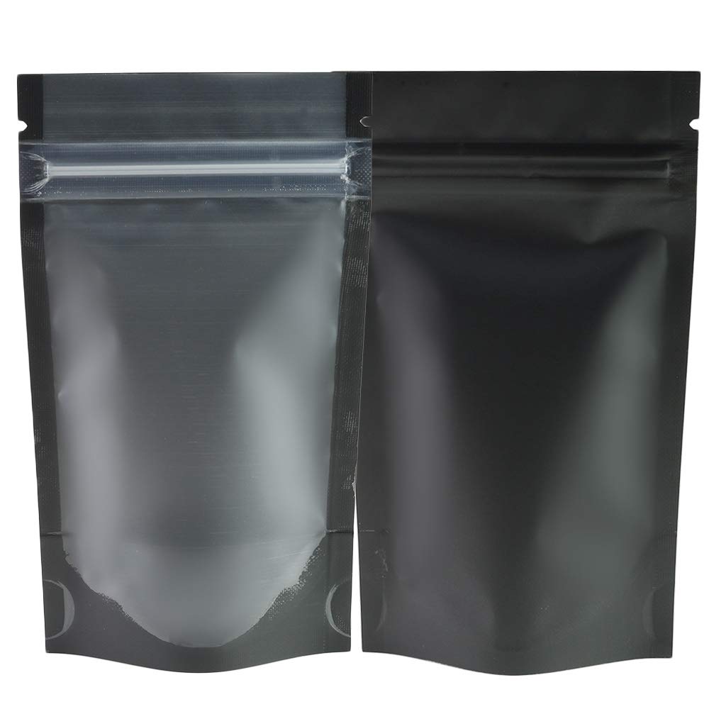 QQ Studio Pack of 100 Translucent Front Matte Black Poly Plastic Resealable Bags (8.4oz (6" x 9"), Black Stand-Up Pouch)