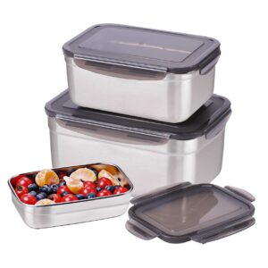 sumerflos large stainless steel food container - set of 3 sizes (total capacity: 6400ml/220oz) - reusable storage container set with leakproof lids - for kimchi, fruit, salad, outdoor picnic