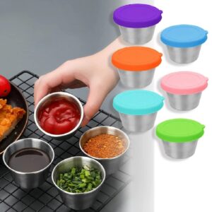 salad dressing container to go, 1.7oz sauce cups stainless steel dips food storage reusable sauce containers leakproof colorful compact salad sauce cups small condiment containers with silicone lids