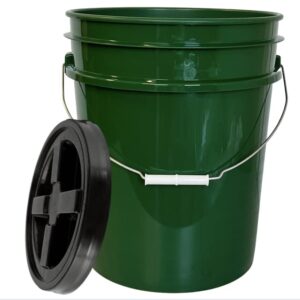 House Naturals 5 Gallon Food Grade BPA Free Container Dark Green Bucket with Screw On Black Lid