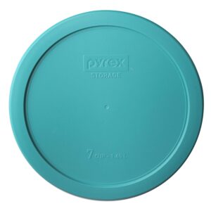 Pyrex Bundle - 4 Items: (2) 7203 6/7-Cup Glass Bowls, (2) 7402-PC 6/7-Cup Turquoise Plastic Lids Made in the USA