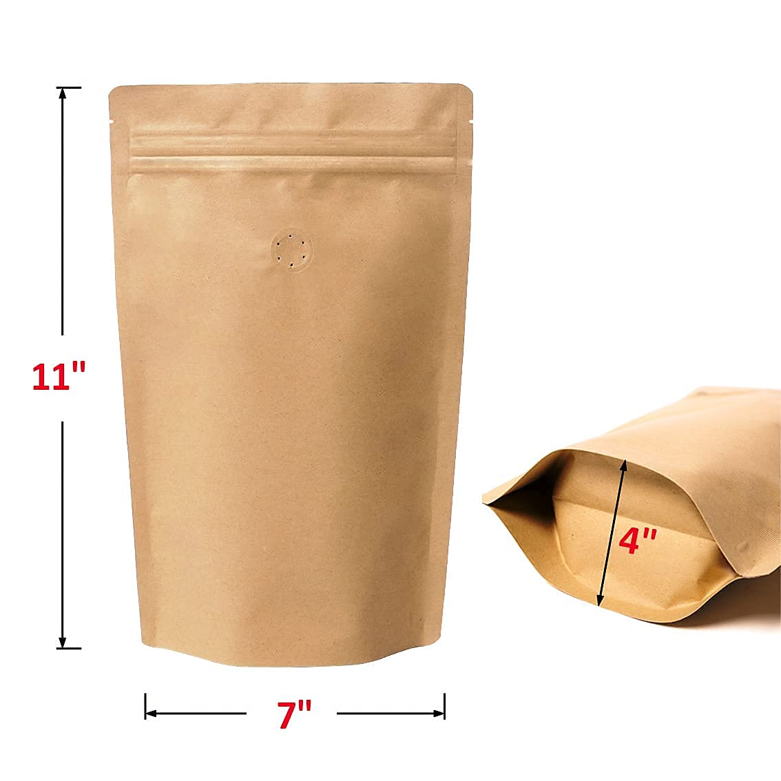 12 Ounce 50 Pieces Coffee Pouches with Ziplock - High Barrier Natural Kraft Paper Stand up Coffee Bags with One Way Degassing Valve & Zipper (50, 12oz/0.75lb/340gram)