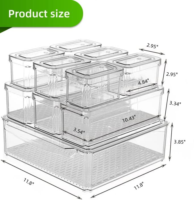 Mytkoj Refrigerator Organizer Bins,Stackable Refrigerator Organizer,Refrigerator Organizer Bins with Lids Sets,use for Food,Fruits,Drinks,Vegetable Storage (10pack)