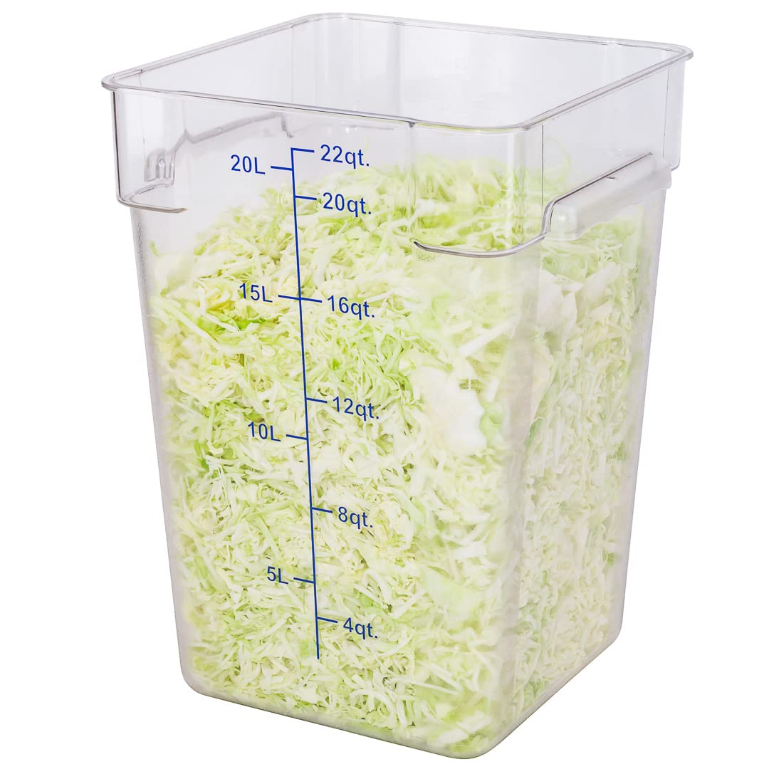 Restaurantware Met Lux 22 Quart Brine Bucket, 1 Square Marinating Container - With Volume Markers, Built-In Handles, Clear & Blue Plastic Dough Rising Bucket, Freezer-Safe, Lids Sold Separately