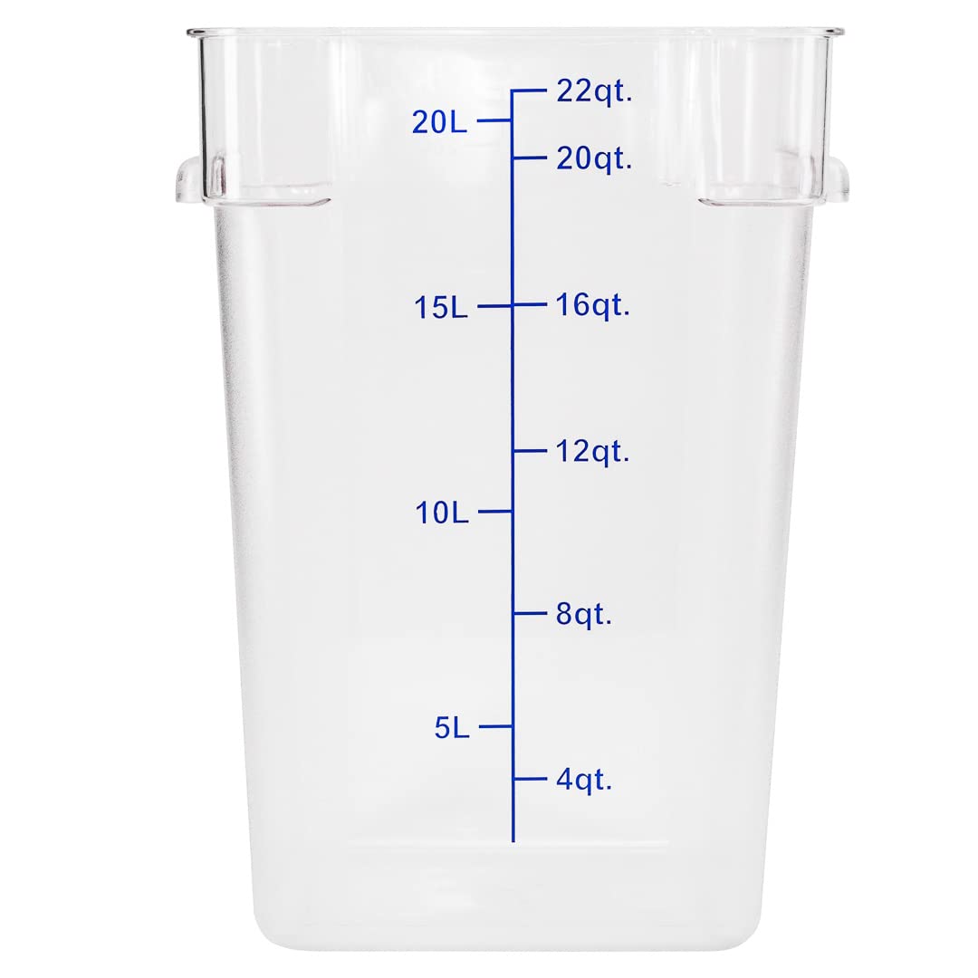 Restaurantware Met Lux 22 Quart Brine Bucket, 1 Square Marinating Container - With Volume Markers, Built-In Handles, Clear & Blue Plastic Dough Rising Bucket, Freezer-Safe, Lids Sold Separately