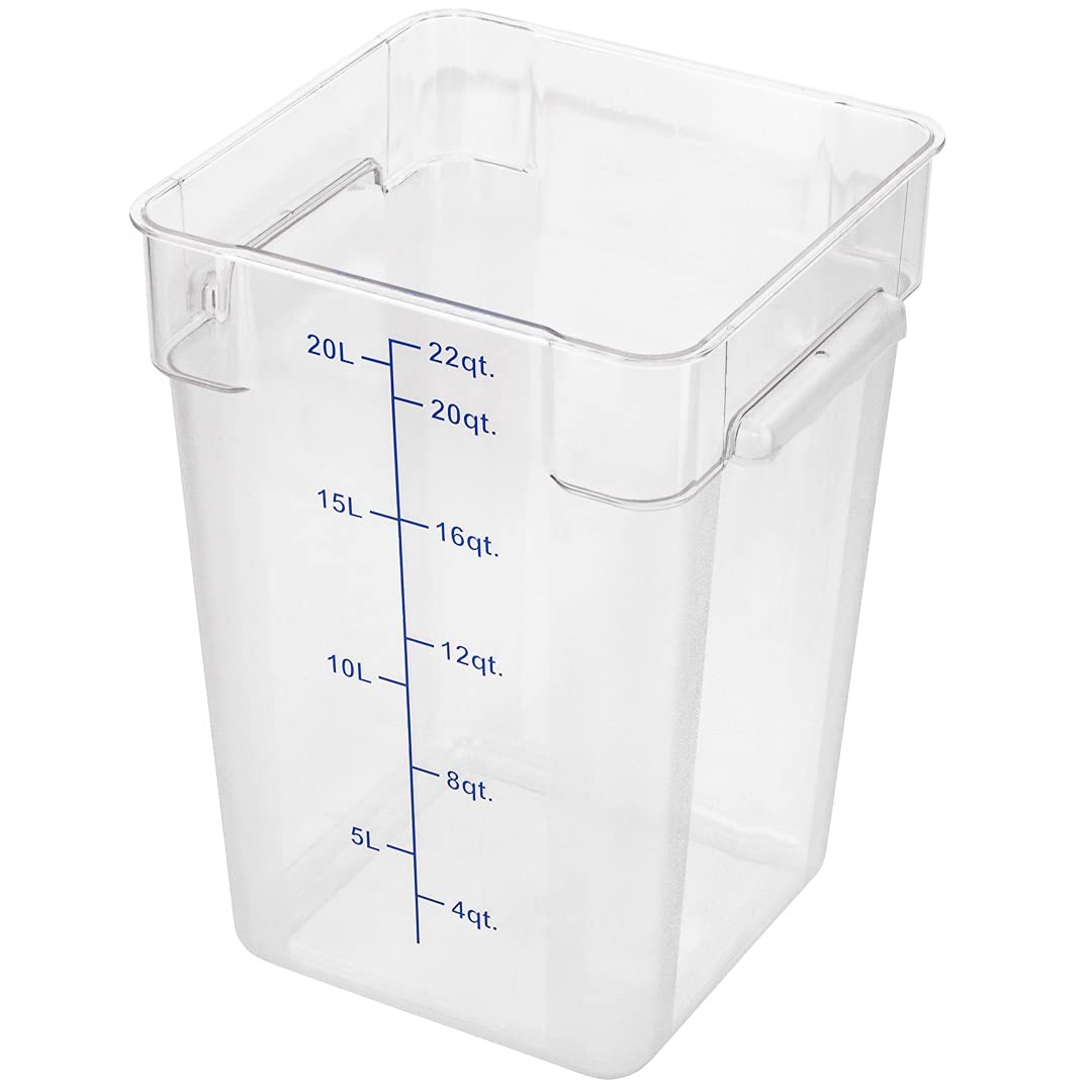 Restaurantware Met Lux 22 Quart Brine Bucket, 1 Square Marinating Container - With Volume Markers, Built-In Handles, Clear & Blue Plastic Dough Rising Bucket, Freezer-Safe, Lids Sold Separately