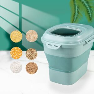 SUT Green Rice Food Storage Container, Collapsible 20 to 50 Lbs Dispenser Bin, Dry Food Container with Locking Lid and Rolling Wheel, Dog Cat Food Storage Container, Kitchen Pantry Organization Holder