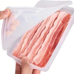 wulikanhua 2 Pack Plastic Bacon Box, Deli Meat Saver Cold Cuts Fridge Keeper, Cheese Food Storage Container with Lid for Refrigerator, Shallow Low Profile Christmas Cookie Holder