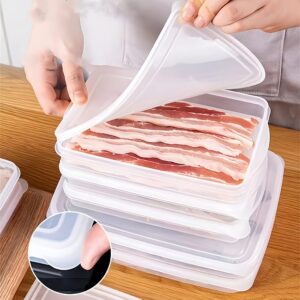 wulikanhua 2 Pack Plastic Bacon Box, Deli Meat Saver Cold Cuts Fridge Keeper, Cheese Food Storage Container with Lid for Refrigerator, Shallow Low Profile Christmas Cookie Holder