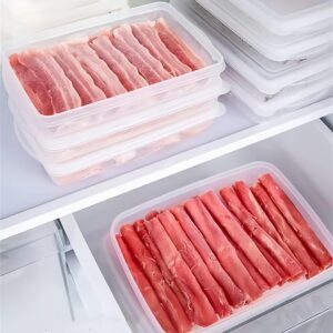 wulikanhua 2 Pack Plastic Bacon Box, Deli Meat Saver Cold Cuts Fridge Keeper, Cheese Food Storage Container with Lid for Refrigerator, Shallow Low Profile Christmas Cookie Holder