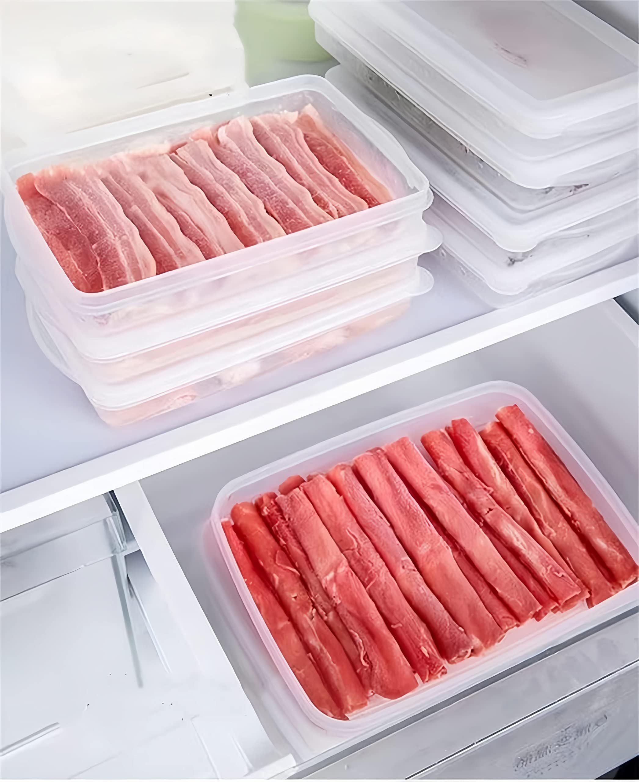 wulikanhua 2 Pack Plastic Bacon Box, Deli Meat Saver Cold Cuts Fridge Keeper, Cheese Food Storage Container with Lid for Refrigerator, Shallow Low Profile Christmas Cookie Holder