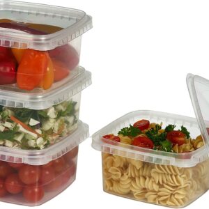 Decony Plastic Deli Containers with Lids 8 Oz- 25 Pack Square Clear Plastic Containers- Tamper-Proof BPA-Free Take Away Food Containers- Space Saver, Airtight, Freezer Safe Meal Prep Containers