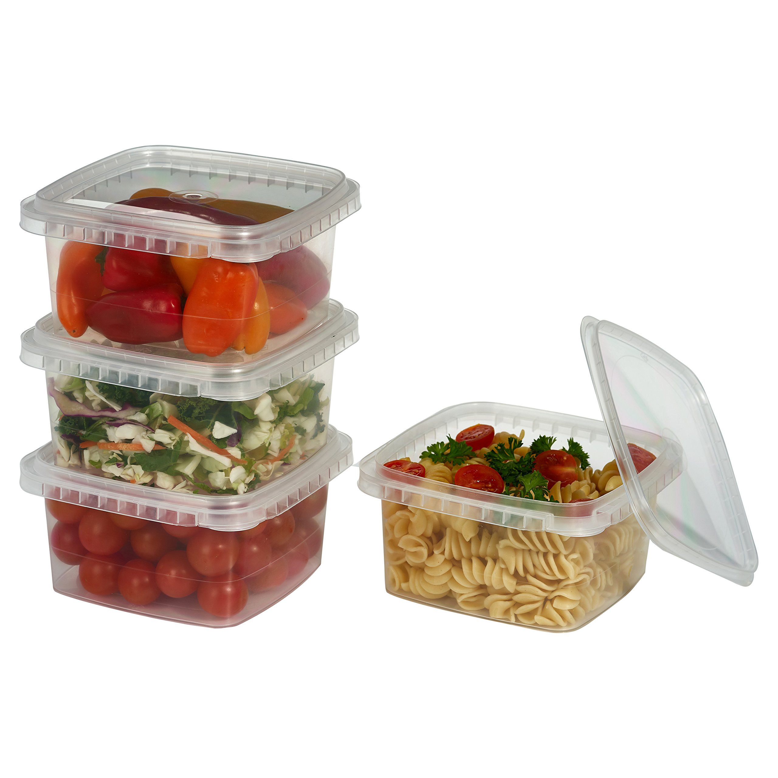 Decony Plastic Deli Containers with Lids 8 Oz- 25 Pack Square Clear Plastic Containers- Tamper-Proof BPA-Free Take Away Food Containers- Space Saver, Airtight, Freezer Safe Meal Prep Containers