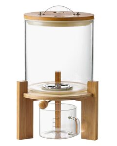 l'ÉpicÉa glass rice dispenser with bamboo stand, large airtight rice storage container, cereal/grain/coffee bean/dry food dispenser countertop, rice holder, rice bin