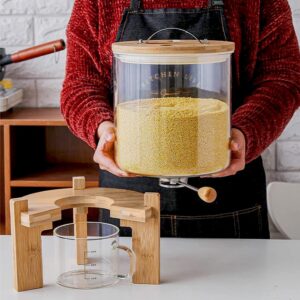 L'ÉPICÉA Glass Rice Dispenser with Bamboo Stand, Large Airtight Rice Storage Container, Cereal/Grain/Coffee Bean/Dry Food Dispenser Countertop, Rice Holder, Rice Bin