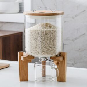 L'ÉPICÉA Glass Rice Dispenser with Bamboo Stand, Large Airtight Rice Storage Container, Cereal/Grain/Coffee Bean/Dry Food Dispenser Countertop, Rice Holder, Rice Bin
