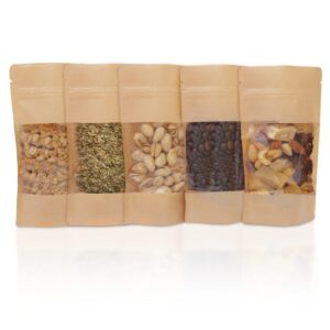 kraft stand up pouches, zip lock storage; packaging bag, food storage bags, reusable ziplock bags with window (11x18.5 cm (4.3x7.2 inch)-8.45 oz, kraft)