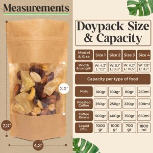 Kraft Stand Up Pouches, Zip Lock Storage; Packaging Bag, Food Storage Bags, Reusable Ziplock Bags with Window (11x18.5 cm (4.3x7.2 inch)-8.45 OZ, Kraft)