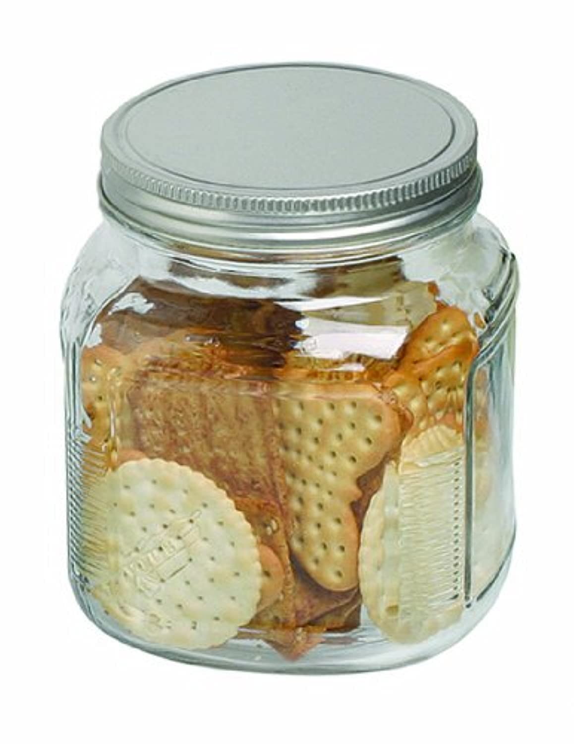 Anchor Hocking 32-Ounce Cracker Jar with Brushed Aluminum Lid, Set of 4, Clear Glass