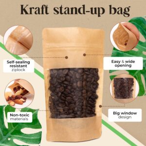 Kraft Stand Up Pouches, Zip Lock Storage; Packaging Bag, Food Storage Bags, Reusable Ziplock Bags with Window (11x18.5 cm (4.3x7.2 inch)-8.45 OZ, Kraft)