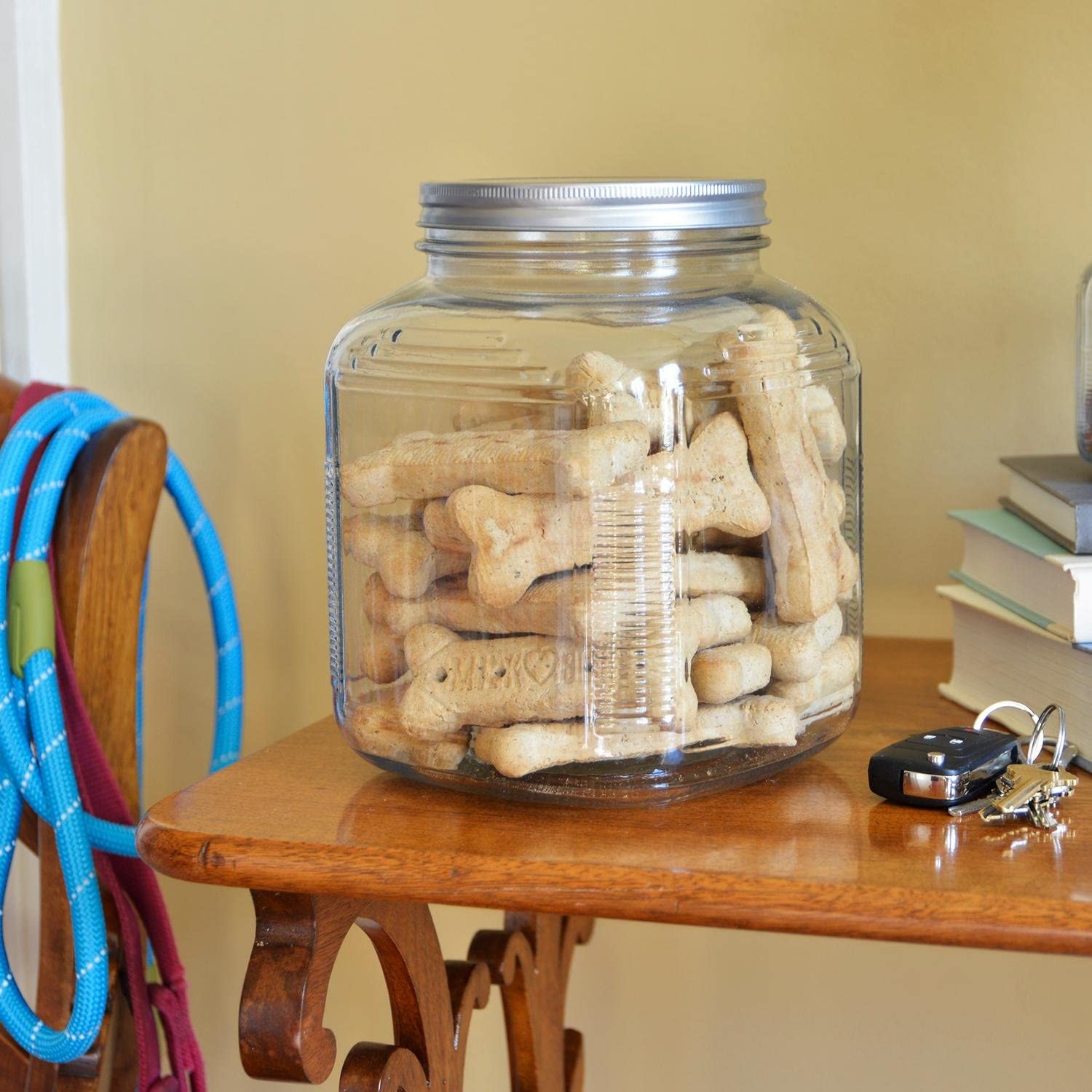 Anchor Hocking 32-Ounce Cracker Jar with Brushed Aluminum Lid, Set of 4, Clear Glass