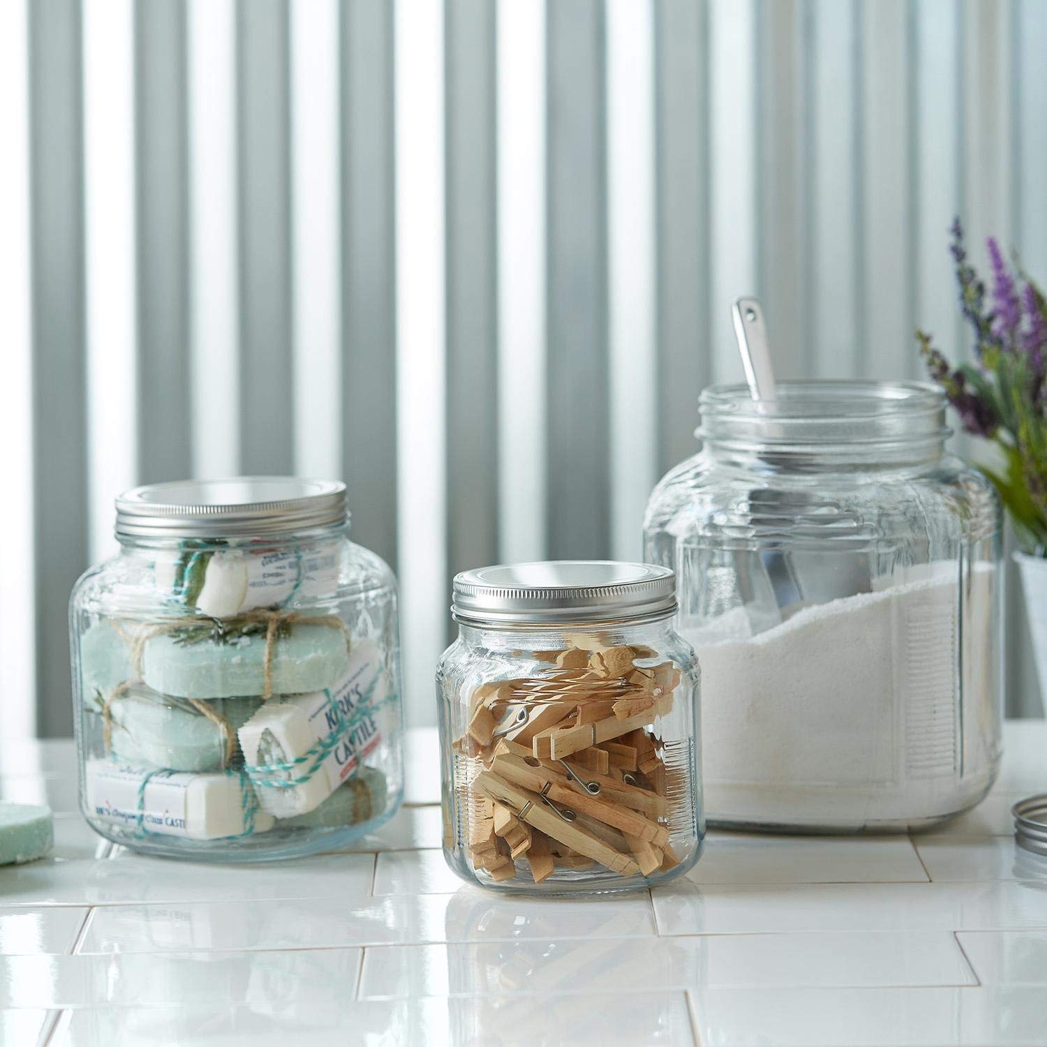 Anchor Hocking 32-Ounce Cracker Jar with Brushed Aluminum Lid, Set of 4, Clear Glass