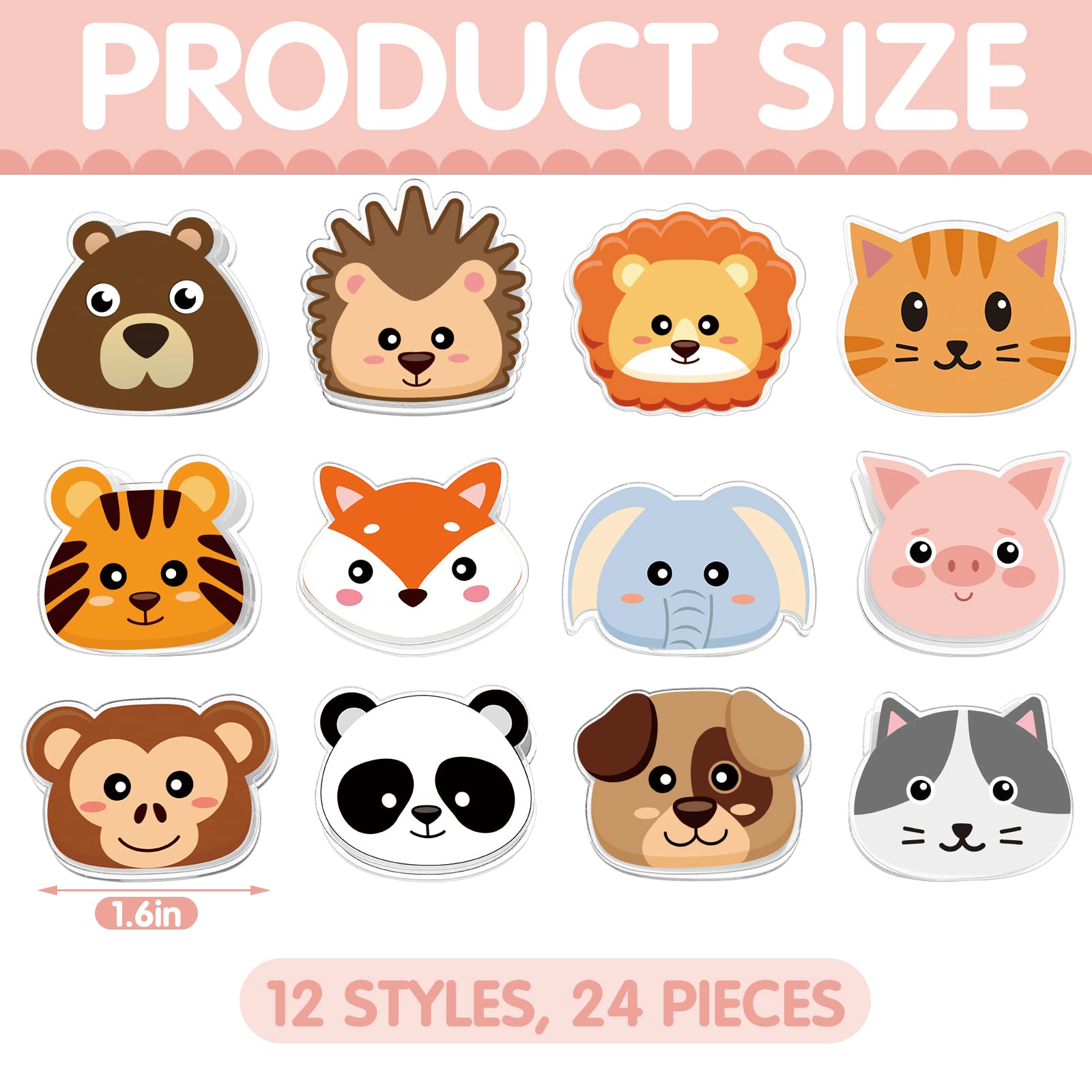 Crtiin 24 Pcs Cute Bag Clips Funny Clips Animals Shaped Fruit Kitchen and Food Bag Clips Binder and Paper Clips Plastic Bread Bag Clips for Airtight Seal Food Storage