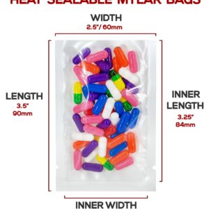 100 Count Mylar Heat Seal Bags - White and Clear Mylar Vacuum Seal Bags - Food Grade Sealable Bags for Packaging and Samples - Small Flat Sample Bags Sealable With Tear Notch (2.5 x 3.5 inch)