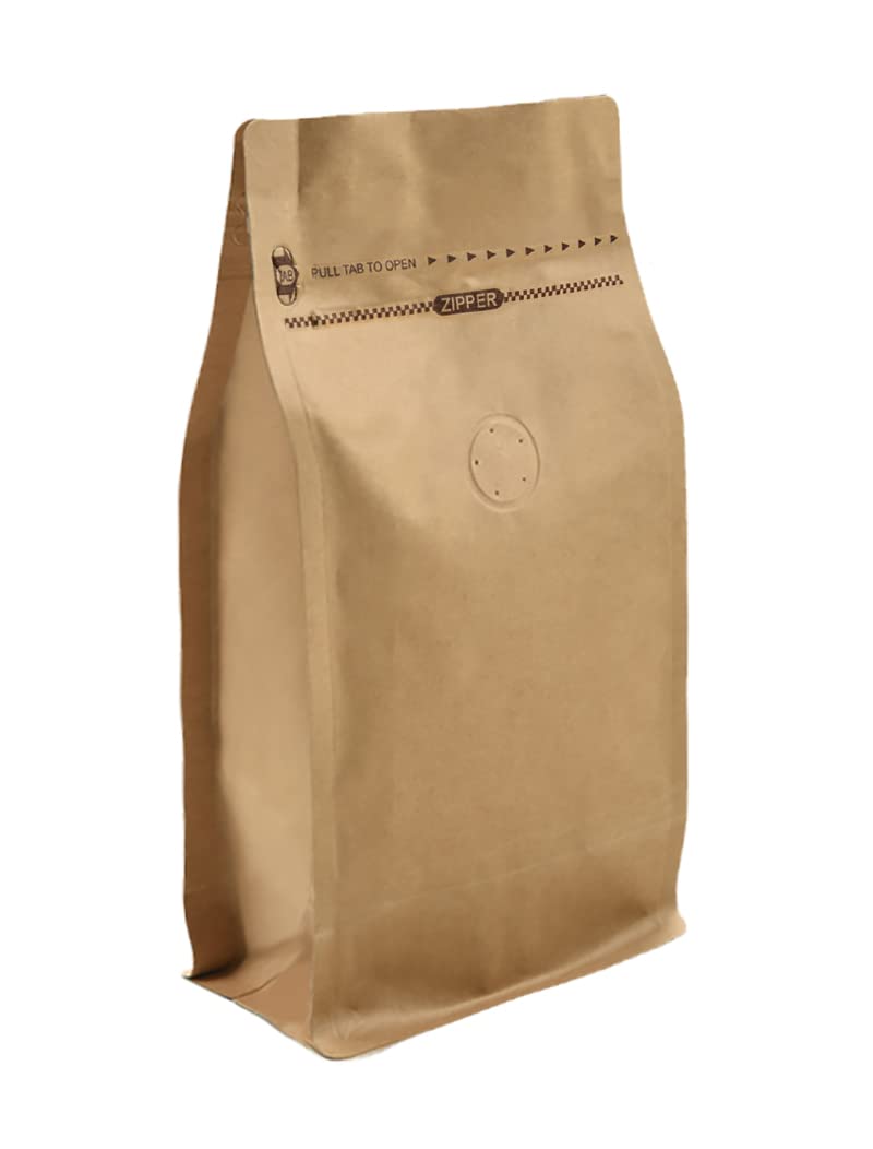 50 Pieces 4 Ounce Kraft Paper Stand Up Coffee Bag/Flat Bottom Pouch with Air Release Valve and Reusable Side Zipper. (50pcs, ¼lb/4oz/100gram)