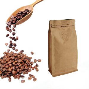 50 Pieces 4 Ounce Kraft Paper Stand Up Coffee Bag/Flat Bottom Pouch with Air Release Valve and Reusable Side Zipper. (50pcs, ¼lb/4oz/100gram)