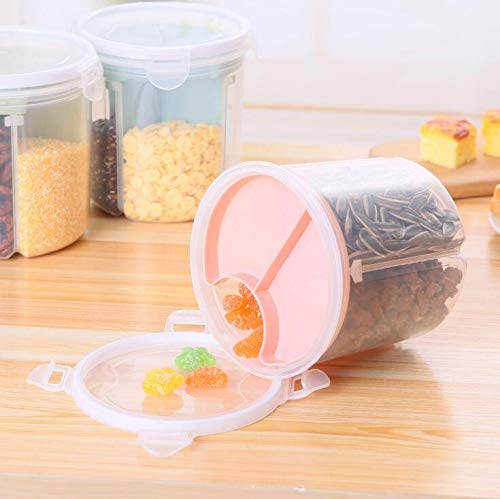 Dividers Cereal Containers Airtight Clear Food Storage Containers with Separate Grids Sealed Dispenser with Flip Top for Nuts Sugar Snacks Candy Beans(Green)