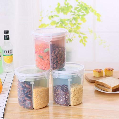Dividers Cereal Containers Airtight Clear Food Storage Containers with Separate Grids Sealed Dispenser with Flip Top for Nuts Sugar Snacks Candy Beans(Green)