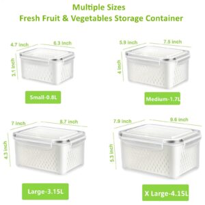 Fruit Storage Containers For Fridge,Fridge Organizers and Storage Include Drain Baskets & Lid,Food Storage Containers for Salad Berry Lettuce Food Meat Fish Celery