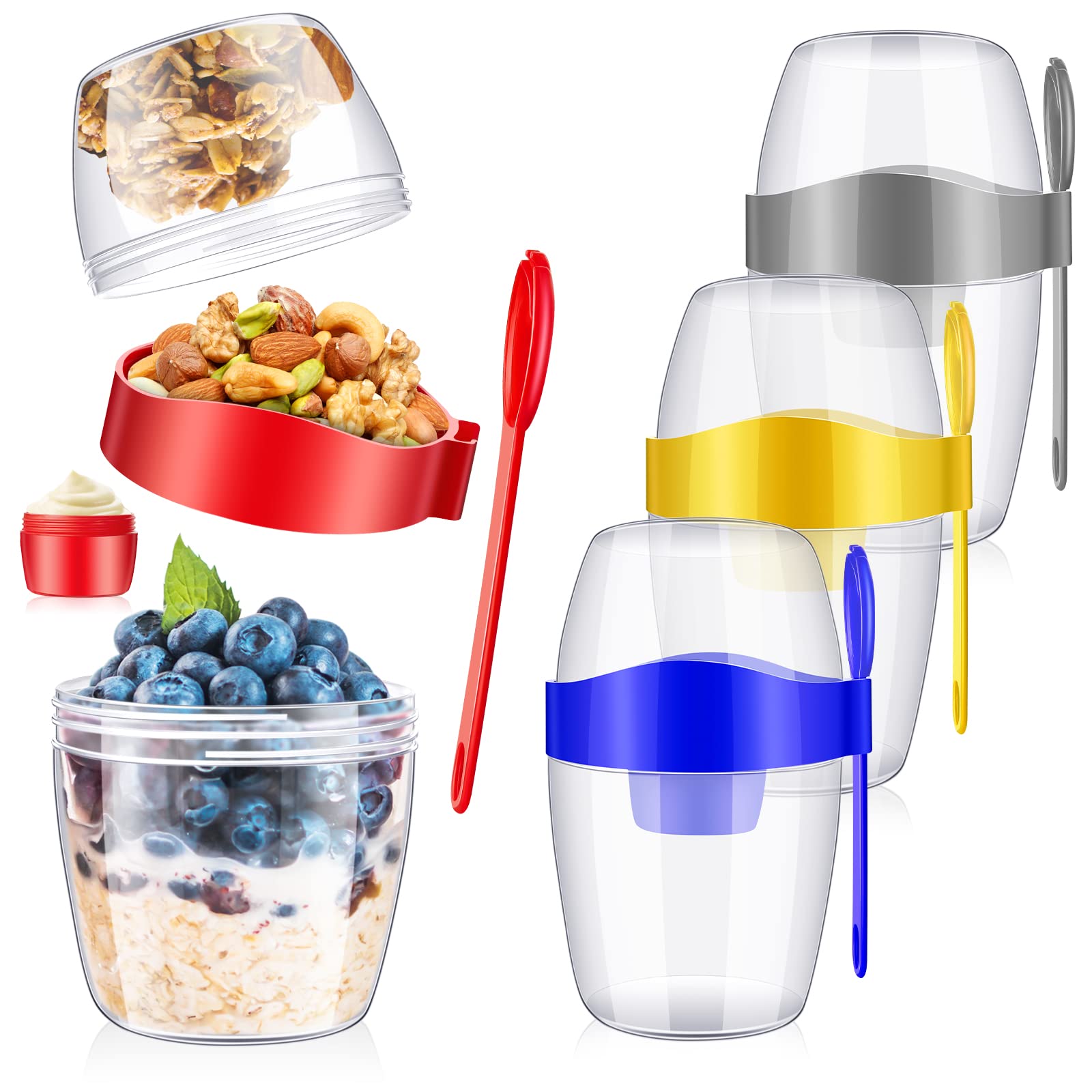 4 Pack 29 oz Take and Go Breakfast Yogurt Oats Cups Overnight Oats Container with Lid and Spoon Portable and Reusable Salad Meal Shaker Cup with Topping Cereal Cup for Yogurt Oatmeal Oats Food Parfait