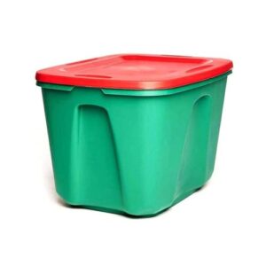 homz 18 gallon stackable and nestable heavy duty plastic holiday storage container with 4 way handles for organizing, green/red, (4 pack)