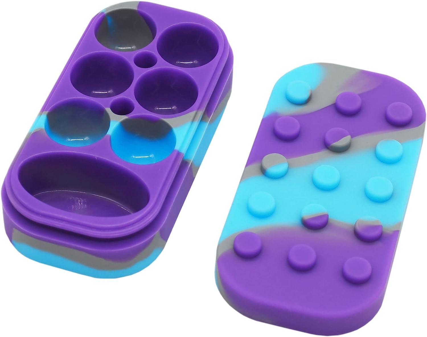 vitakiwi 34ml Silicone Multi Compartment Containers 15ml Skull Food Storage Jar Non-stick Multi Use (Purple Blue Gray)