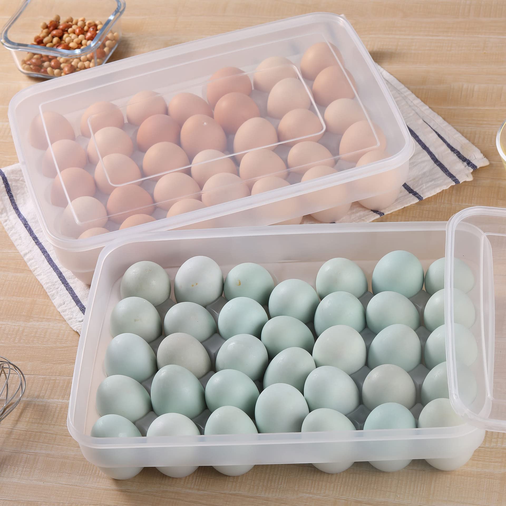 BEVOVBE Egg Holder For Refrigerator，Egg Storage Container Cartons Plastic Fridge Organizer Bins，Kitchen Freezer Deviled Egg Tray Containers With Lid Stackable 1pack