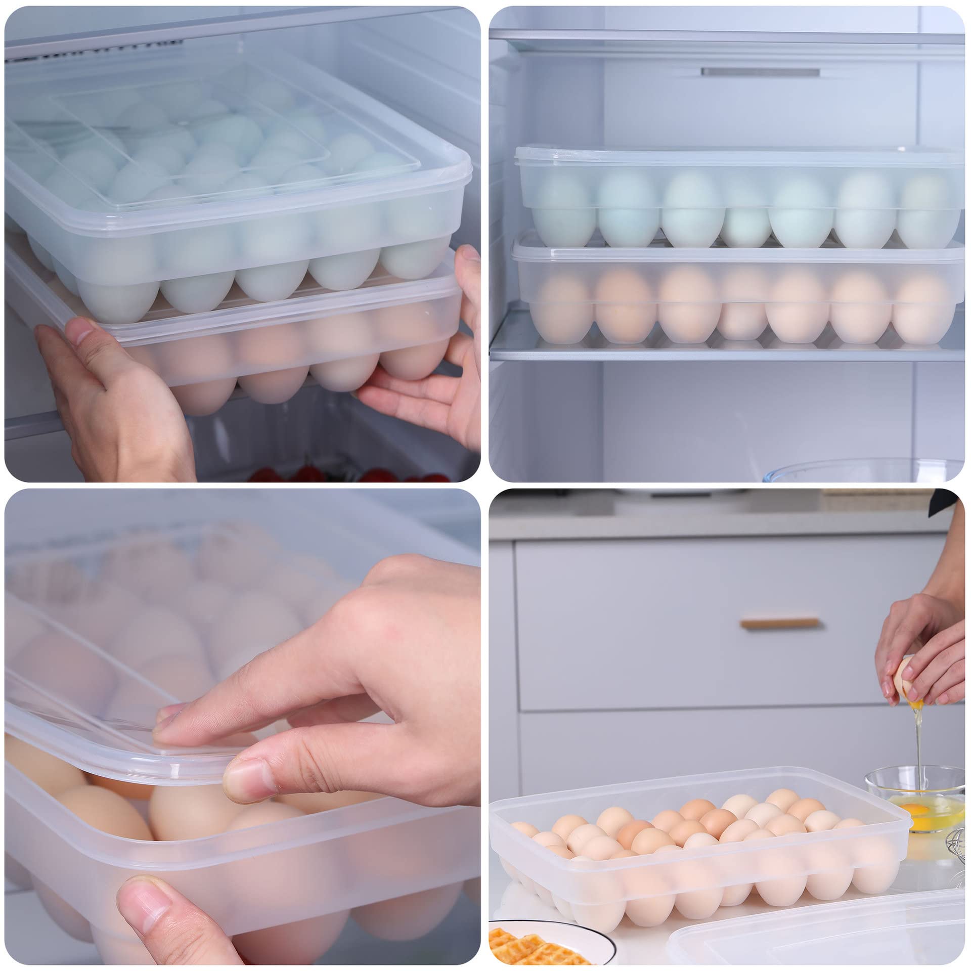 BEVOVBE Egg Holder For Refrigerator，Egg Storage Container Cartons Plastic Fridge Organizer Bins，Kitchen Freezer Deviled Egg Tray Containers With Lid Stackable 1pack