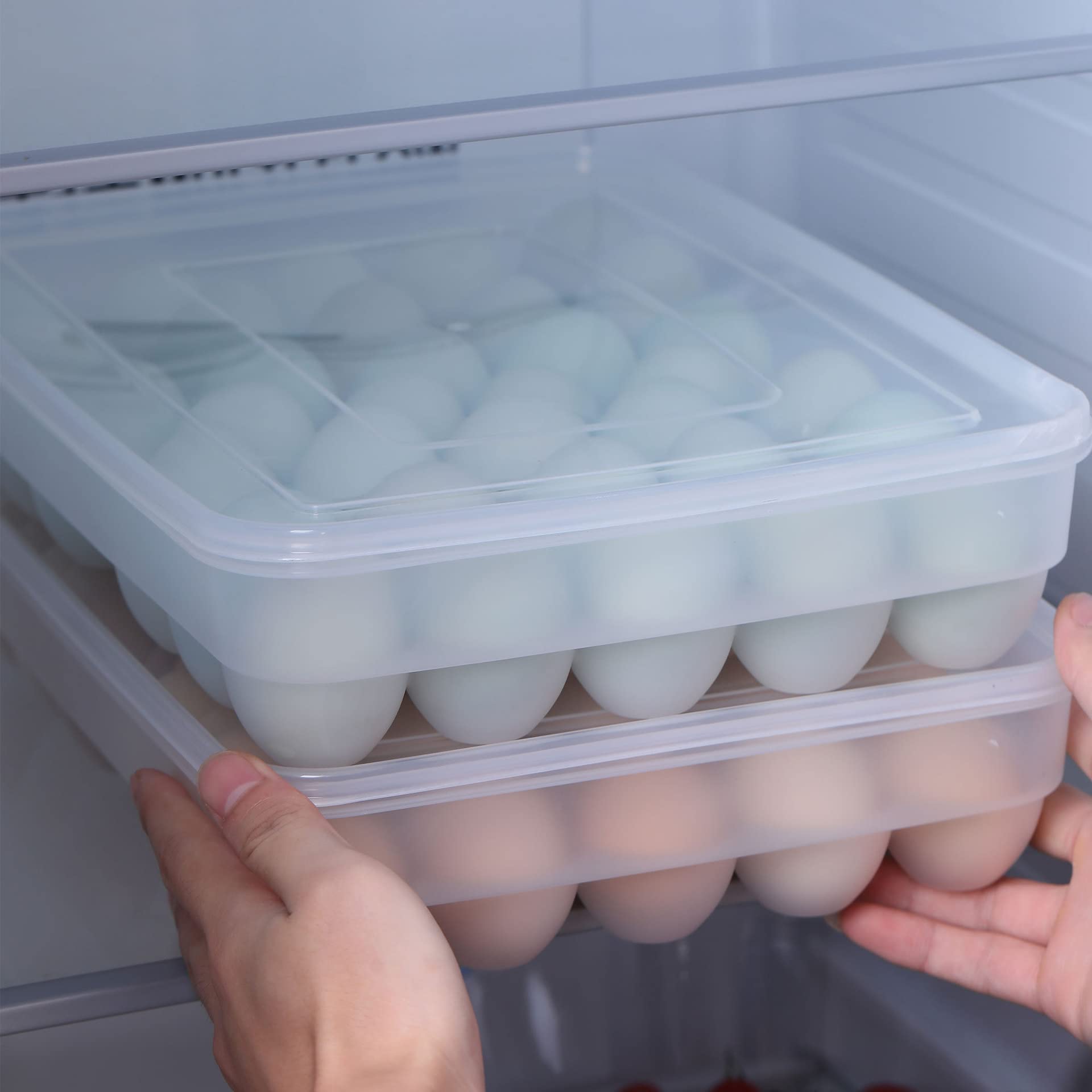 BEVOVBE Egg Holder For Refrigerator，Egg Storage Container Cartons Plastic Fridge Organizer Bins，Kitchen Freezer Deviled Egg Tray Containers With Lid Stackable 1pack