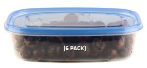 ecoquality [6 pack] 64oz rectangular oblong plastic reusable storage containers with snap on lids - airtight stackable reusable plastic food storage, leak-proof, meal prep, lunch, togo, bpa-free