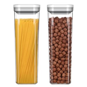 mr.siga 2 pack airtight food storage container set, bpa free kitchen pantry organization canisters, one-handed airtight cereal spaghetti storage containers, 2.1 l / 72oz, white