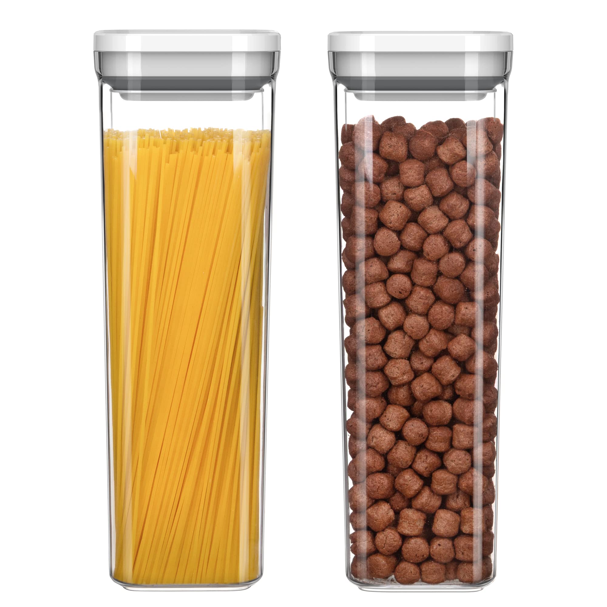 MR.SIGA 2 Pack Airtight Food Storage Container Set, BPA Free Kitchen Pantry Organization Canisters, One-handed Airtight Cereal Spaghetti Storage Containers, 2.1 L / 72oz, White