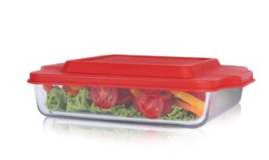 bovado usa 8” x 8” 1.5 quart square dish for storage, mixing, serving - dishwasher, freezer & oven safe glass, easy-clean, clear with lid, pack of 1