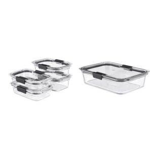 rubbermaid 8-piece brilliance glass food storage containers with lids for lunch, meal prep & brilliance glass storage 8-cup food container with lid (2 pieces total), 1-pack, clear