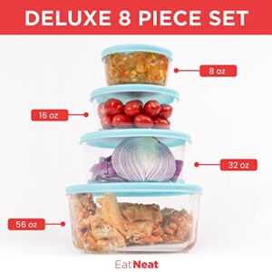 EatNeat 12 Pc Colorful Kitchen Knife Set 4 pc Round Glass Food Storage Containers With Lids