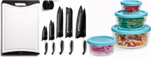 eatneat 12 piece kitchen knife set 4 pc round glass food storage containers with lids