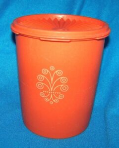 vintage tupperware (8 cup) orange servalier canister storage container #809