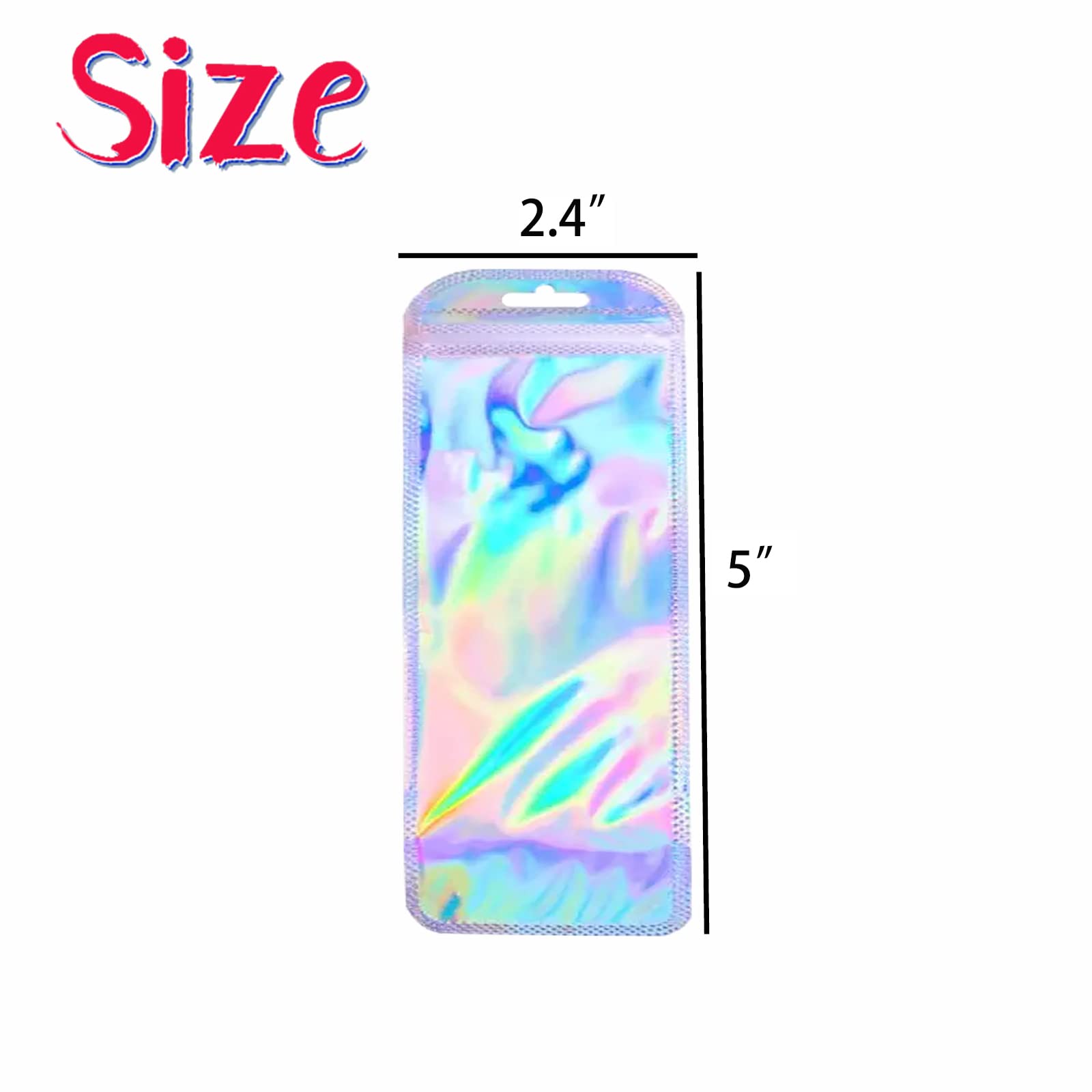 100 Pieces Holographic Bags Packaging Bags for Small Business Packaging Resealable Bags for Packaging Lipgloss, Jewelry Lash 2.4x5inch